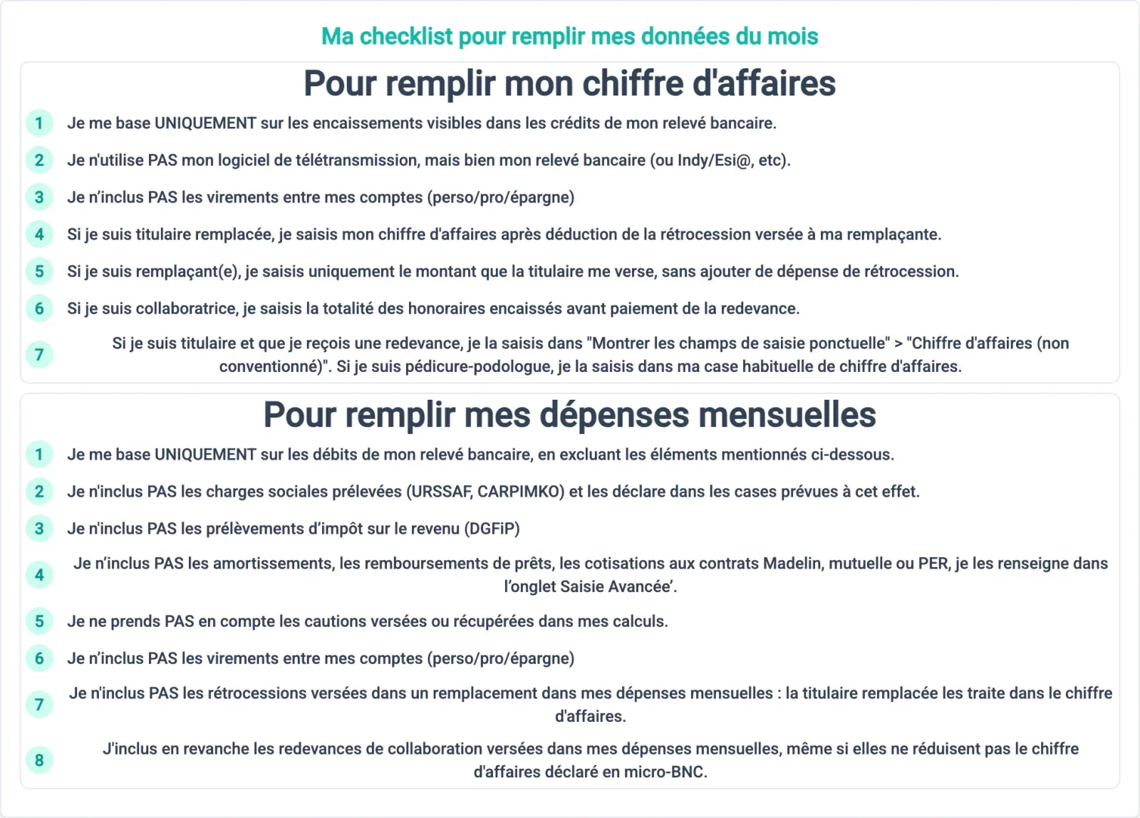 Ma checklist pour remplir mes données du mois