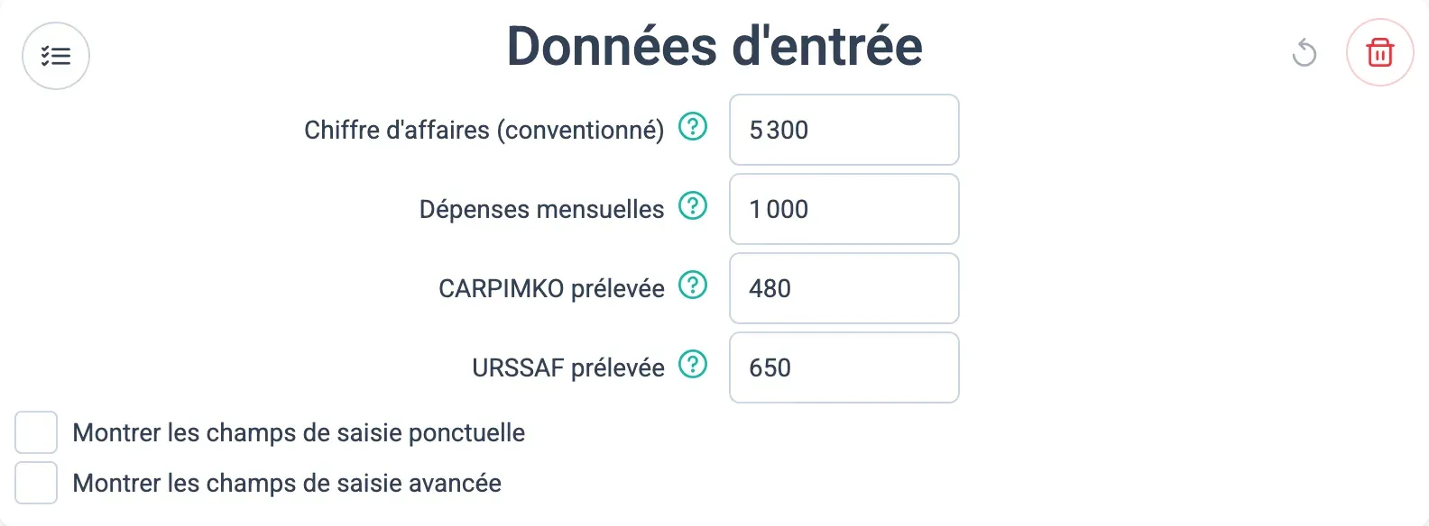 Carte Données d'entrée de la vue mensuelle
