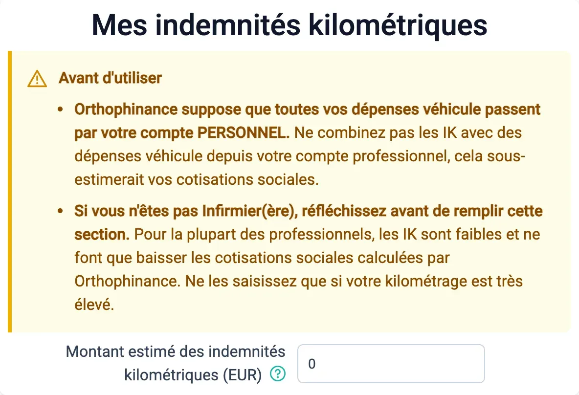 Page Mes indemnités kilométriques
