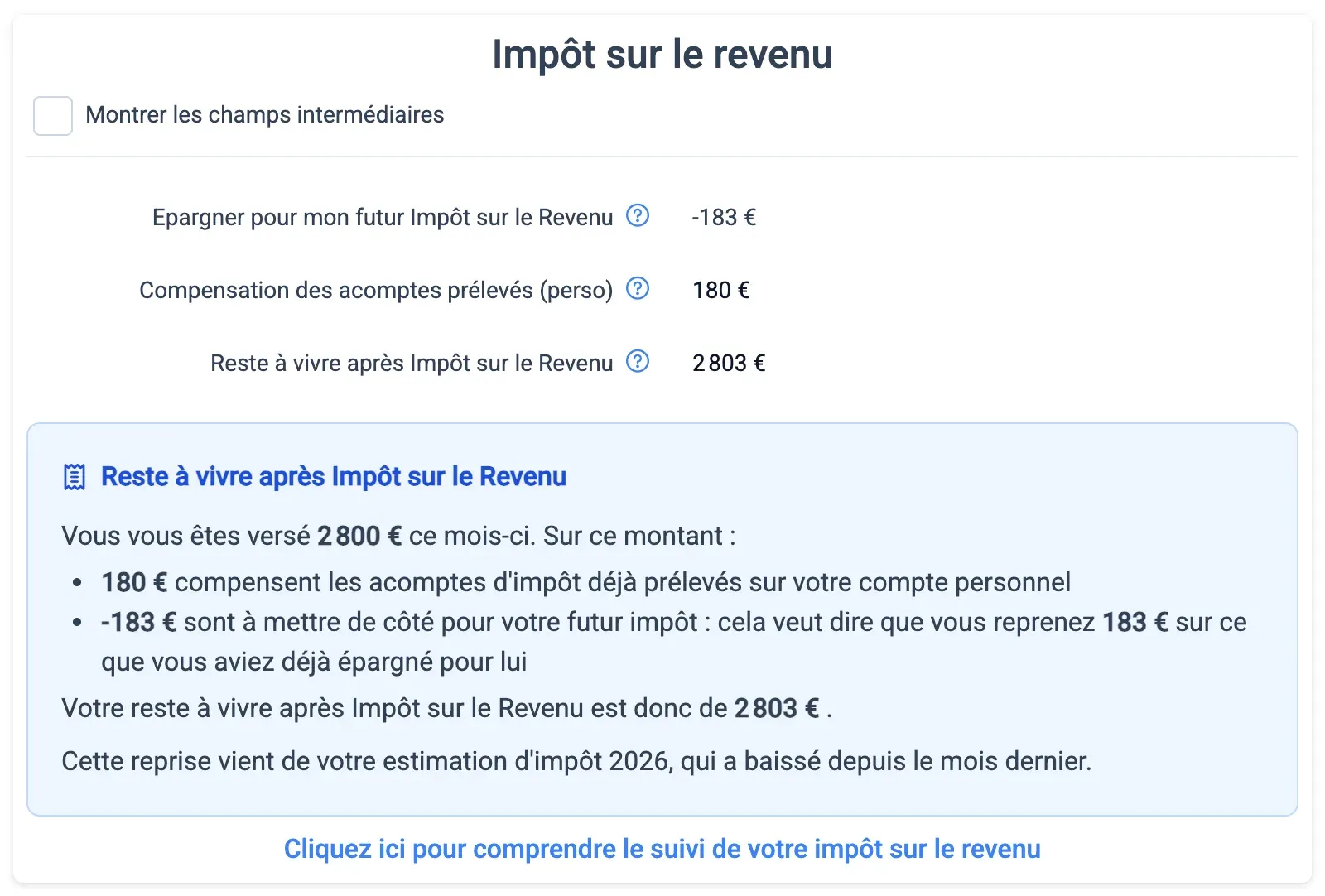 Carte Impôt sur le revenu avec une reprise sur l'épargne