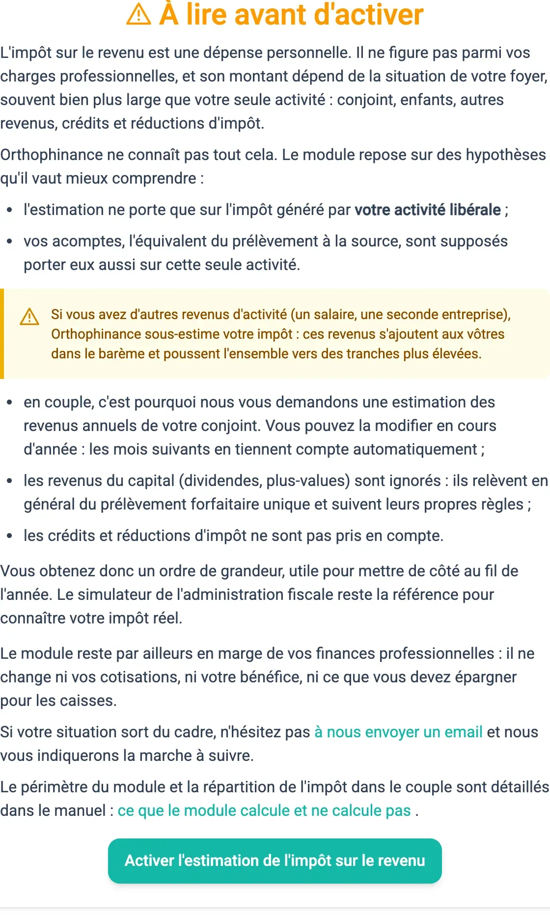 Écran affiché avant l'activation du module