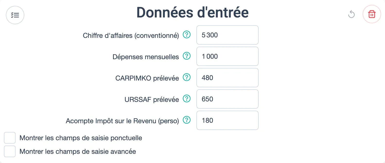 Case Acompte Impôt sur le Revenu (perso) dans les données d'entrée du mois