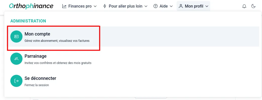 Menu Mon compte