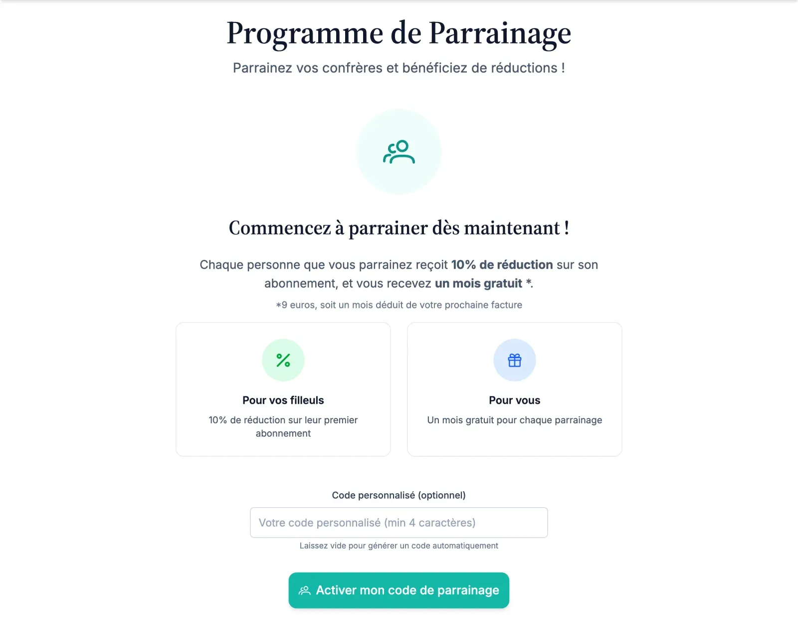 Page Programme de Parrainage