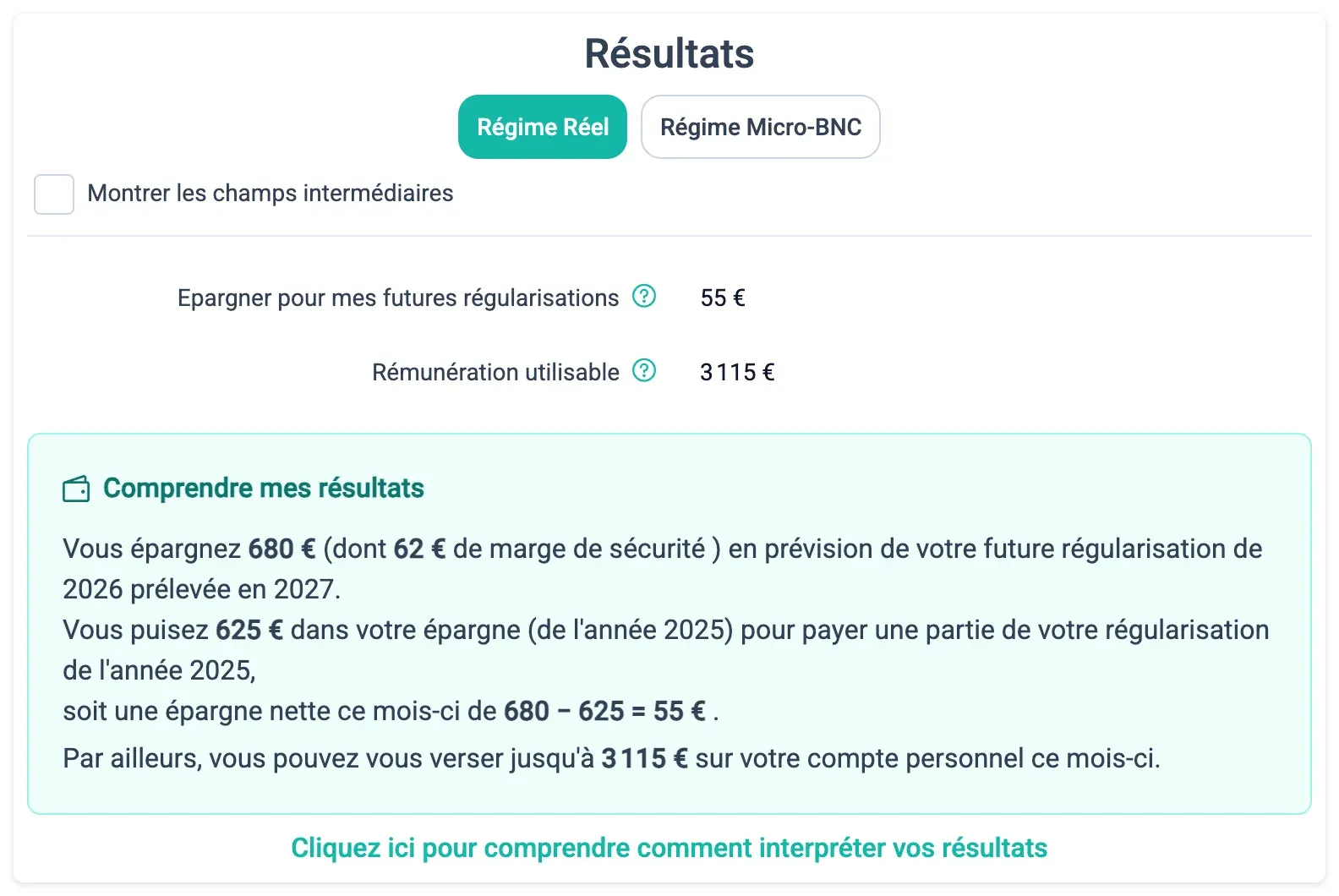 Bloc Résultats avec l'encart Comprendre mes résultats