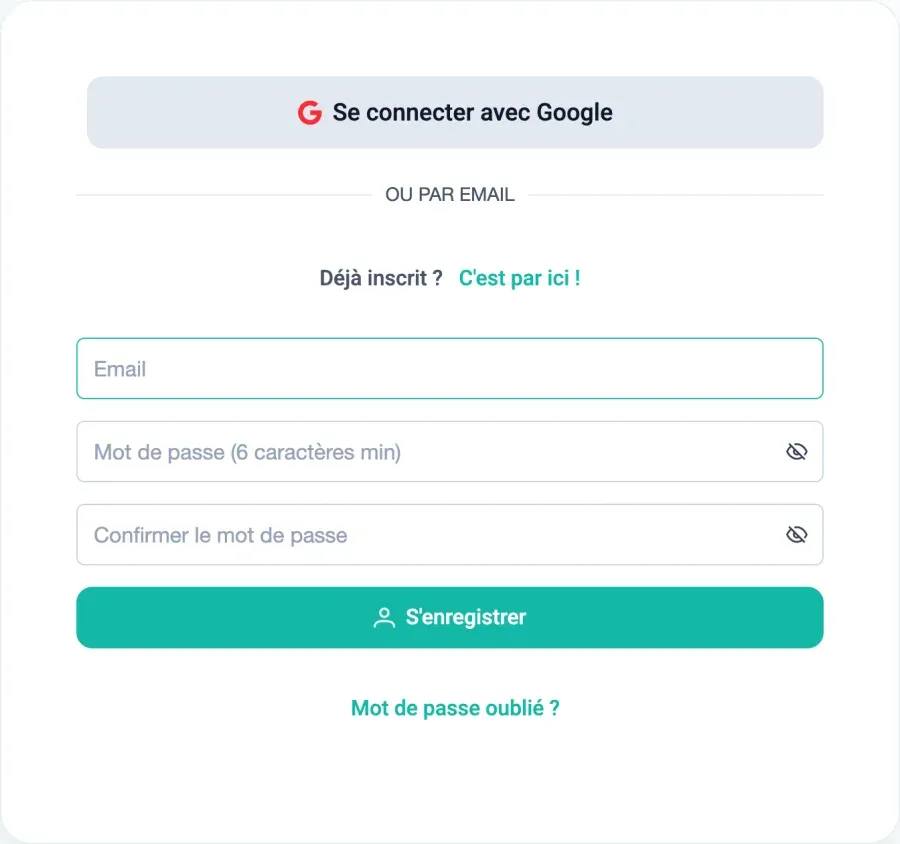 Formulaire de création de compte